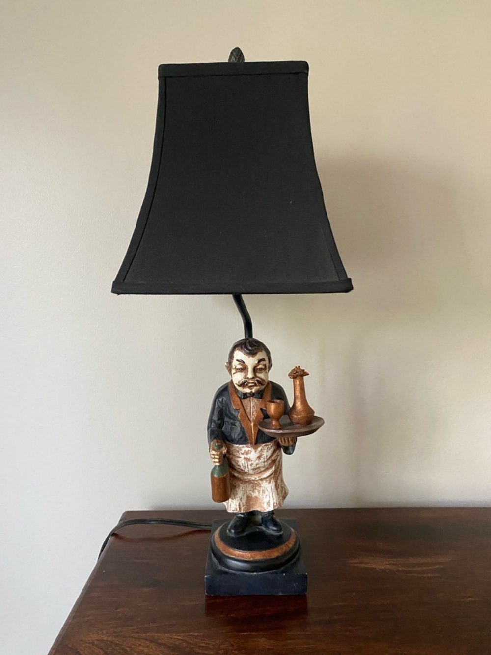 Vintage Server Table Lamp in Black and Brown • 22” high